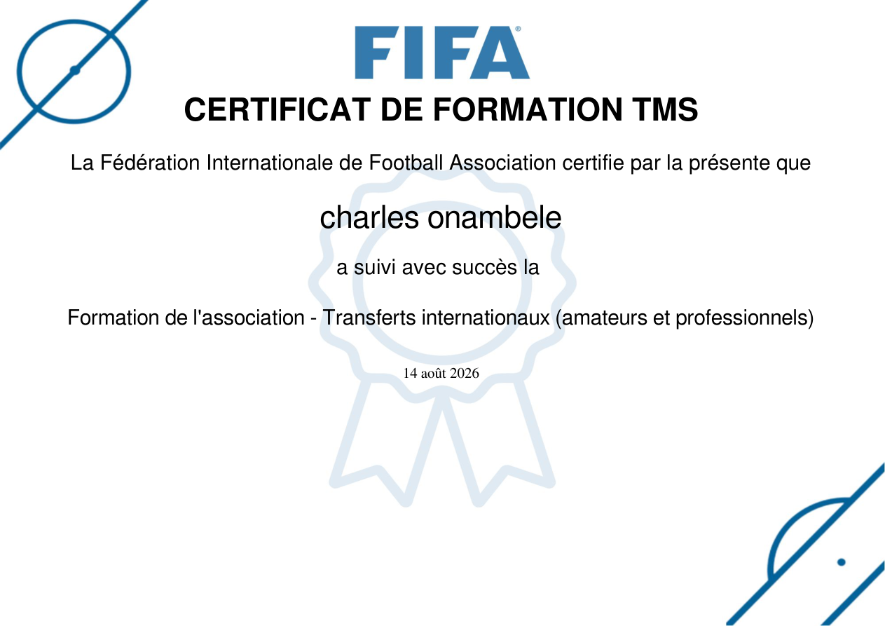 Formation FIFA TMS — Charles Onambele